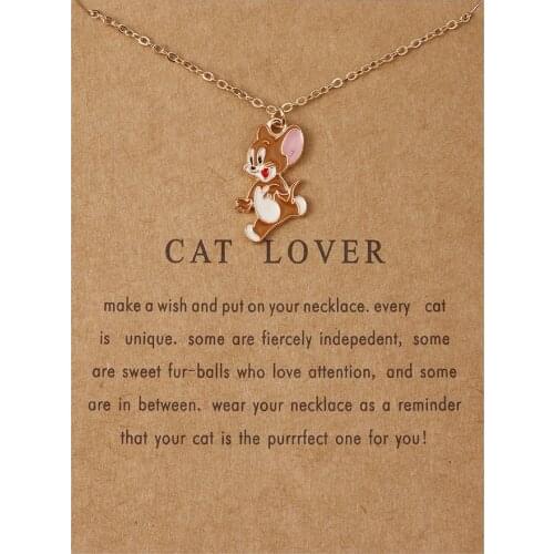 Fashion Jewelry Lover Alloy Dripping Oil Classic Anime Cat and Mouse Pendant Necklace Accessory