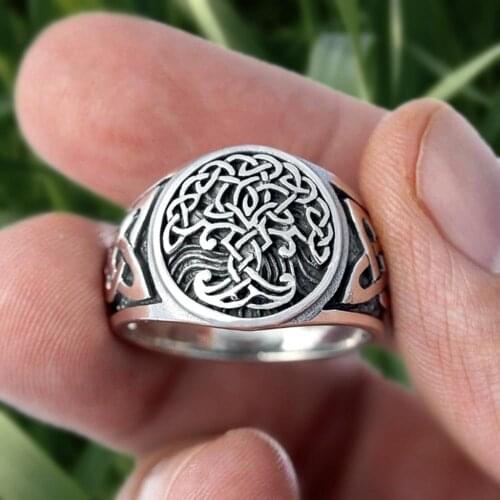 Mens Viking Stainless Steel Tree of Life Yggdrasil Celtics Knotwork Ring Amulet Rings Nordic Jewelry