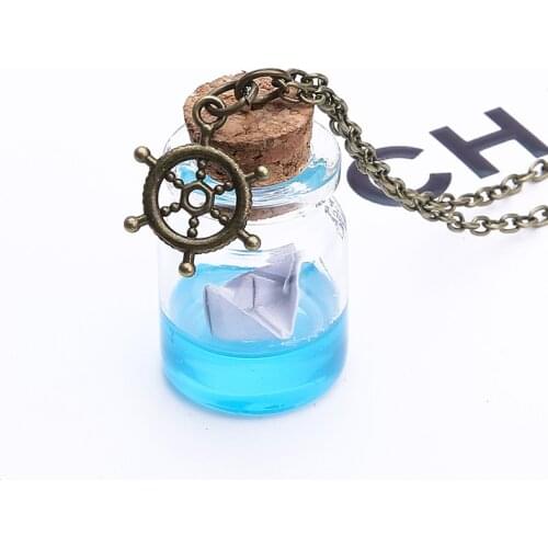 New sea water paper boat drift bottle necklace unisex necklace holiday gift love glass bottle pendant necklace