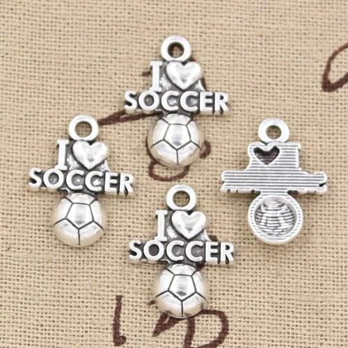 20pcs Charms I Love Soccer 20x16mm Antique Bronze Silver Color Pendants Making DIY Handmade Tibetan Bronze Silver Color Jewelry