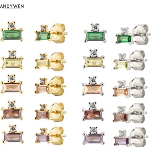 ANDYWEN 100% 925 Sterling Silver Simple Stud Earring 2*4mm Luxury Mini Zircon Crystal Ohrringe Women Rock Punk Piercing Jewelry