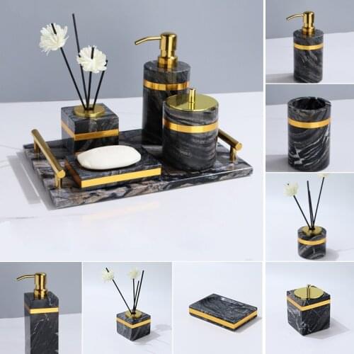 Marbles Bathroom Accessories Set Bath Toiletries Soap Dispenser Toothbrush Holder Gargle Cup Aromatherapy Bottles Wedding Gifts