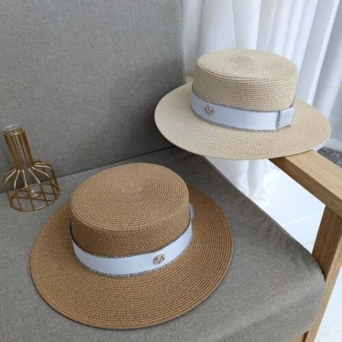 2021Summer Flat Top Straw Hat Fashion Casual Panama Wide Brim Breathable Sun Panama Hats For Women Elegant Anti-UV Beach Hats