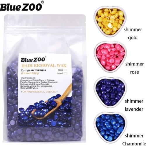 Blue Zoo shimmer hard wax beans Paper-free Rapid Painless Dehairing Wax cream 1000g 4 colors gold rose lavender beans BZ109