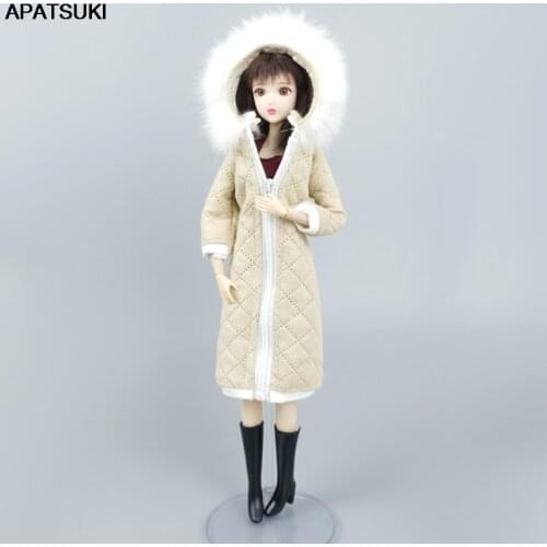 Light Yellow Winter Warm Long Coat for Barbie Doll Outfits Clothes Parka For 1/6 BJD Dollhouse Jacket 1:6 Dolls Accessories Toys