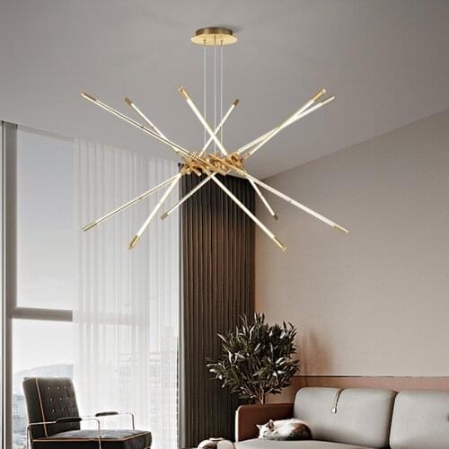 Led Living Room Bedroom Chandelier Modern Simple Creative Bar Chandelier Lighting Nordic Copper Light Luxury Home Hanging Lamp