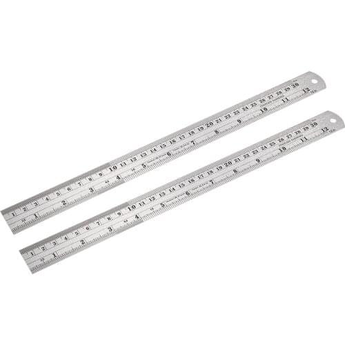 Uxcell Straight Ruler 300mm 12 Inch Metric Stainless Steel Measuring Ruler Tool with Hanging Hole 2pcs