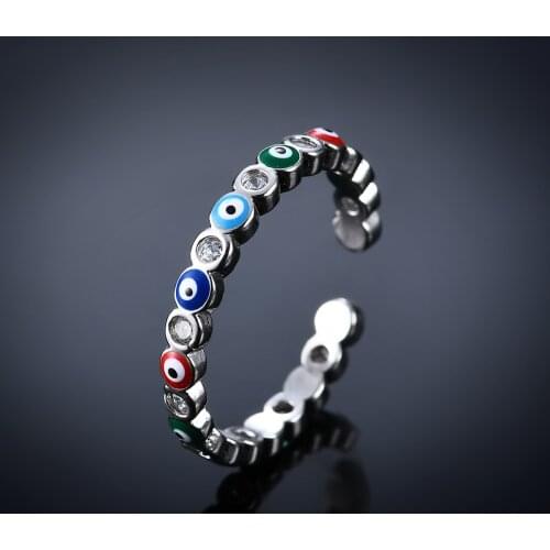 Vintage Multicolor Evil Eye Finger Rings For Men Women Micro-Inlaid Zircon Copper Ring Couple Jewelry Adjustable Size Anillos