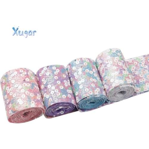 Xugar 2 Yards 75mm Sequin Ribbbon Single Face Grosgrain Ribbon For DIY Craft Material Gift Wrapping Home Decoration Accessories