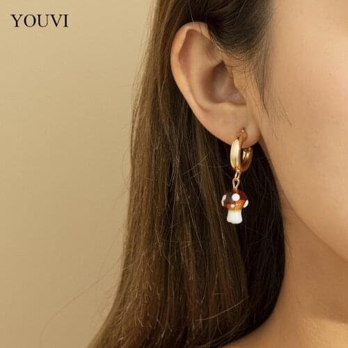 YOUVI Cute Earrings 2021 Trend Goth Fashion Acrylic Mushroom Piercing Earrings for Women Hanging Earring Jewelry Charm