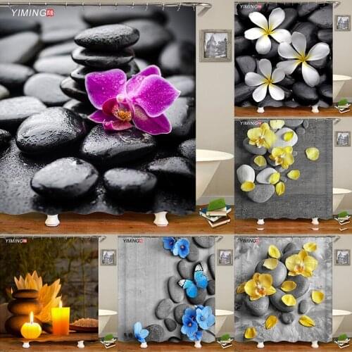 Home Decoration Bathroom Shower Curtain Pebble Orchid Zen Printing Polyester Waterproof Shower Curtain with Hook Curtain