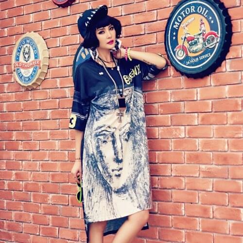 Summer Long Tie Dye Shirt For Women Loose Casual T Shirt Oversize Letters Printing Tee Streetwear