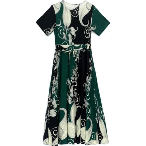 Women Casual Floral Print Maxi Loose Dresses Ladies Elegant Short Sleeve Round Neck Party Long Dress Plus Size Vestidos Female