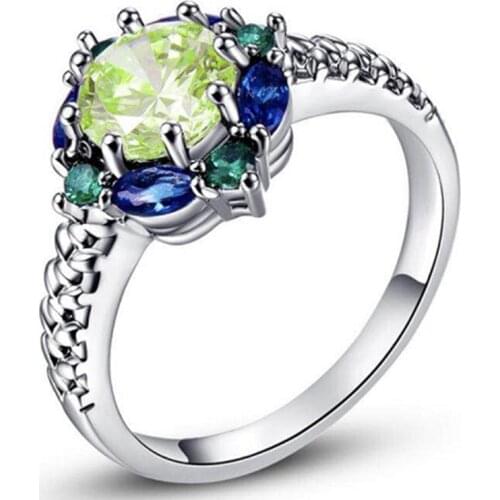 Beauty Flower Cluster Women Pink & Blue & White CZ Jewelry Ring For Women Engagement Wedding Party Gifts Size 6 To 10 Wholesale