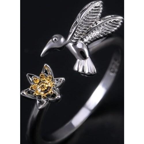 New Wild Ring Sweet Simple Birds Flower Jewelry Atmosphere Personality Charm Woman Creative Gift