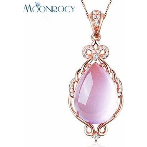 MOONROCY Drop Shipping Jewelry Rose Gold Color Ross Quartz CZ Crystal Pink Opal Jewelry Necklace for Women Girls Gift Choker