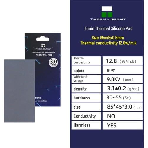 0.5mm/1mm/1.5mm/2mm/3mm Heat Dissipation Silicone Pad CPU/GPU Card Water Cooling Thermal Mat 12.8W/mk 85x45mm 120X120MM