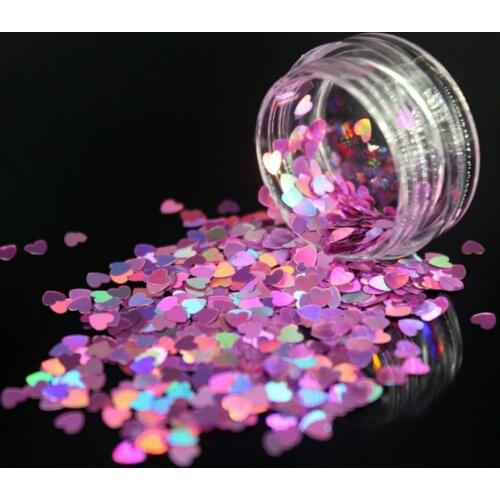 1Box Deep Pink Color Sequins Acrylic Powder Crystal Nail Polymer Nail Art Tips Builder False Tips Tools Heart Shape