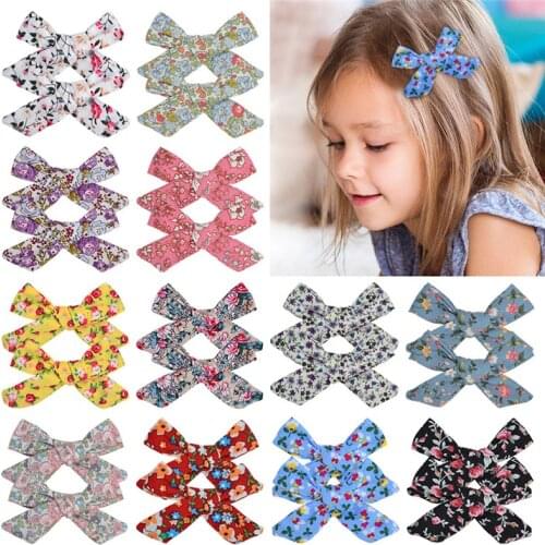2Pcs/set 3.5 Inch Grosgrain Ribbon Print Hair Clips Handmade Boutique Hair Bows Hairpin Baby Girl Hair Accessories