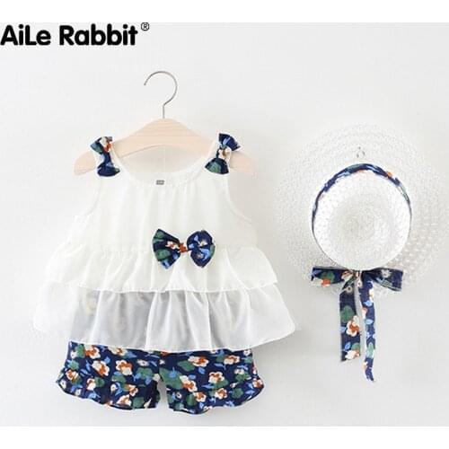 2019 Girls Baby Clothes Set Summer Chiffon Set Floral Sling Pants Hat 3 Piece Set Infants 0-4 Years Old For Female Babies