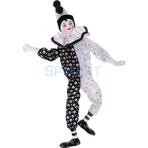 38cm 15 inch Adorable Porcelain Hanging Foot Clown Doll Harlequin Doll Circus Props Festival Gift Home Office Ornaments