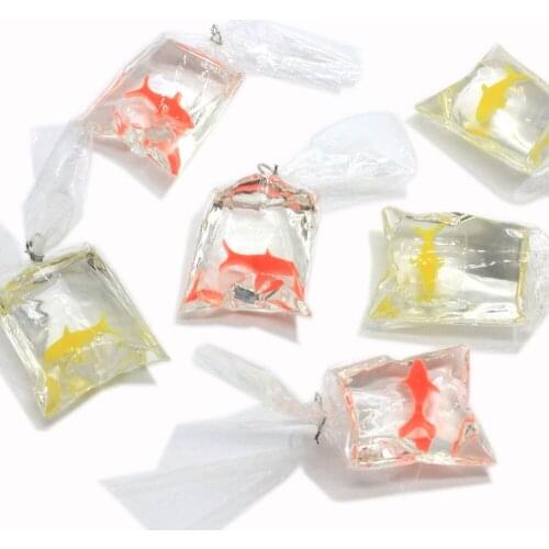 50/100pcs Small Fish In Water Bag Transparent Resin Goldfish Charms Jewelry Pendant Fish Bag Earrings Pendant Handmade DIY Craft