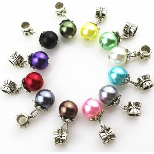 60pcs/lot Mix 12 color 10mm pearl hanging charm big hole pendant beads fit bracelet diy jewelry accessories dangle charms