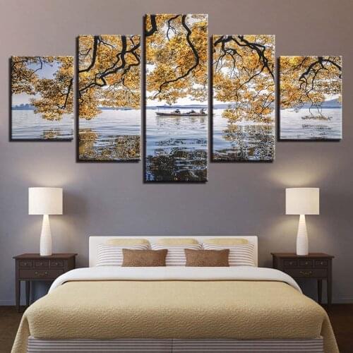 Tree And boat diamond painting 5pieces Canvas fall diamond embroidery sale full drill square round mosaic diamond picturesZP-584