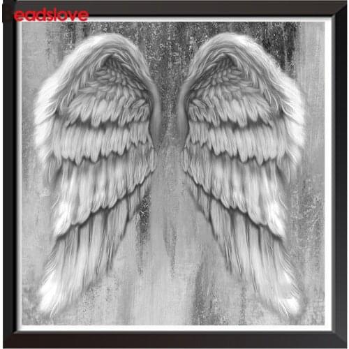 Diamond Painting Black and White Angel Wings 5D DIY Diamond Embroidery Cross Stitch Kit Rhinestone Mosaic Home Decoration S40