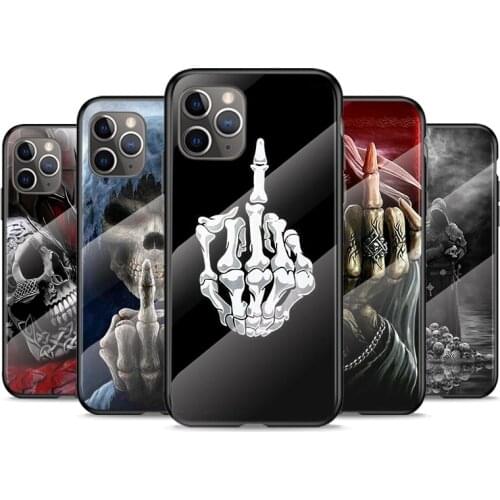 Tempered Glass Cover Grim Reaper Skull Skeleton For Apple iPhone 12 11 8 7 6 6S XS XR SE X 2020 Pro Max Mini Plus Phone Case