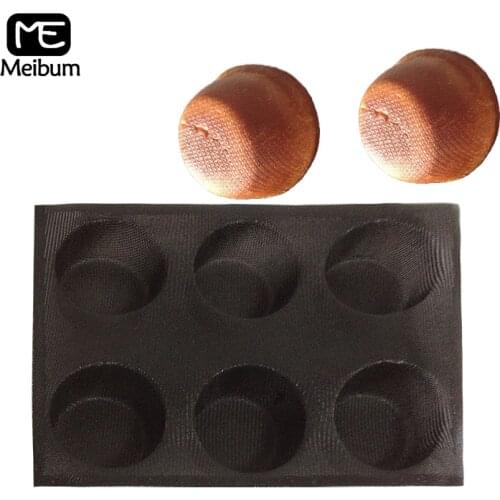 Meibum 6 Cavity Black Porous Silicone Mold Round Shape Bread Eclair Mould Hamburger Bun Tray Non Stick Bakeware baking tools