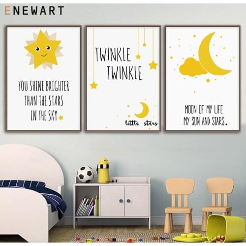 Baby Nursery Quote Wall Art Canvas Poster Print Cartoon Star Moon Painting Nordic Kid Picture Children Bedroom Decoration