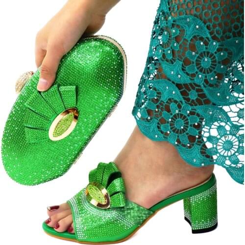 Doershow good Italian Matching Shoes And Bag Set African Style Ladies green Shoes And Bag To Match For Wedding SCK1-24