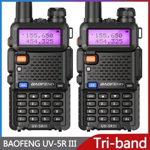 2PCS BaoFeng UV-5R III Tri-Band 136-174/220-260/400-520Mhz Walkie Talkie Two Antennas 10km Long Range Ham CB Radio