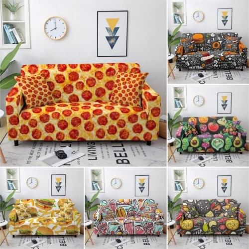 Elastic Sofa Cover Pizza Burger Fries Pattern Sofa Slipcover Stretch Couch Cover for Living Room Sofa Protector Sofa Decoration