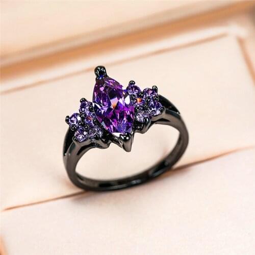 Elegant Female Small Purple Stone Ring Vintage Black Gold Wedding Rings For Women Promise Love Engagement Ring