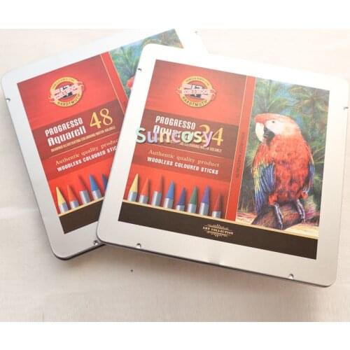 KOH-I-NOOR Water Color Woodless Pencils,24 36 48 Colors Artist Water Soluble No Wood Full Leads Pencils, New Tin Box