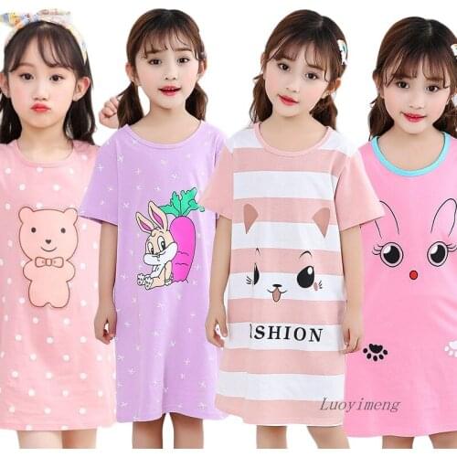 Girls Cotton Nightdress Little Teen Girls Pajamas Children Cartoon Summer Nightgown Baby Girls Clothes Kids Sleepwear Nightdress