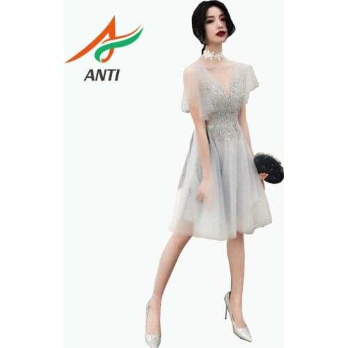 ANTI Weekend Short Tulle Homecoming Dresses Silver Illusion Formal Party Gowns Women mezuniyet elbiseleri special occasion LM222