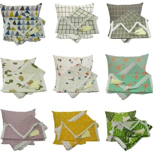 Linen Cotton Table Cloth Lace Tassel Table Runner Printed Plaids Cushion Cover Nodic Set Christmas Wedding Gift Home Decoartion