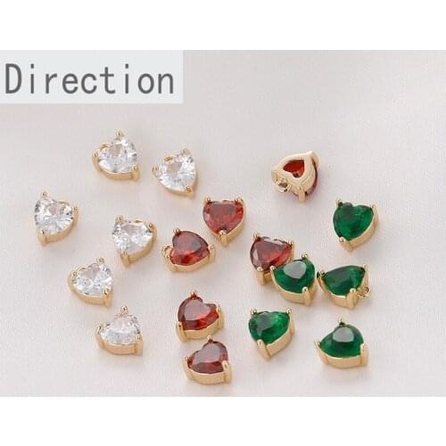 Copper plated 1 real gold exquisite small love zircon small pendant diy bracelet necklace ear jewelry material small accessories