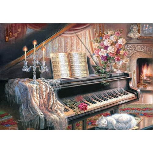 Needlework Piano Diamond Painting Decorative Rhinestone 5d Diy Mosaic Diamond Embroidery Sets Square Drill Romantic Candle