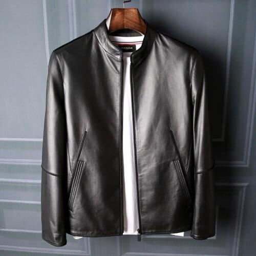 New Sheepskin Mens Leather Jacket High-end Stand Collar Casual Spring Autumn Leisure Leather Coat