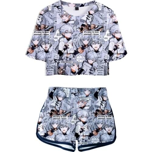 New Listing 3D Genshin Impact Women Two Piece Sets Crop Tops T-shirt+Shorts Summer Anime Hip Hop Girls Pretty Game Suits Clothes