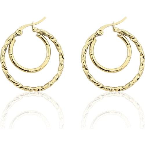 New Fashion Stainless Steel Jewelry Double Circle Twisted Wire Earrings Womens Party Wedding Love Gift Wholesale