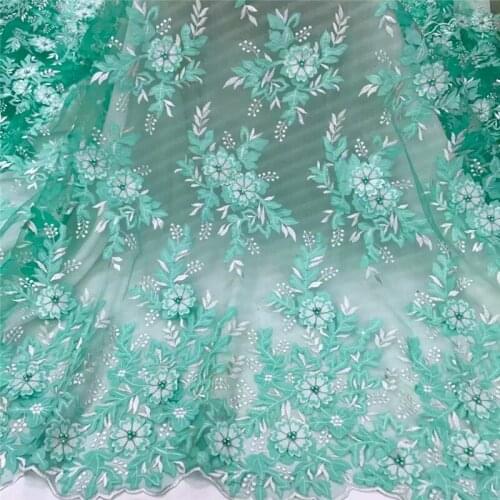 New design French Lace Fabric with 3D flowers High Quality African Tulle Lace Fabric With Beads For Wedding Dress BZL-91207