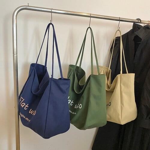 Autumn Womens Letter Printing Casual Tote Large Capacity Student Book Canvas Shoulder Bag Interior Pocket Big Travel Handbag