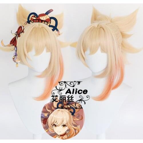 Genshin Impact Yoimiya Cosplay Wigs Props Anime Hair Inazuma Character Halloween Party Role Play Wigs Built In Hairnets