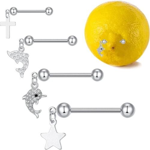 2 Piece14G Nipple Piercing 12mm 14mm 16mm 18mm Dolphin, five-pointed star, cross Pendant piercing nipple women body jewelry