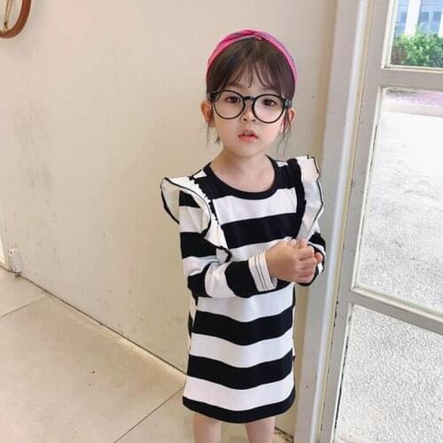 2020 Spring Autumn Casual Girls Dress Long Sleeve Kids Dresses for Girl Children Striped T Shirt Baby Toddler Clothes JW5197